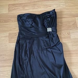 Black satin strapless dress